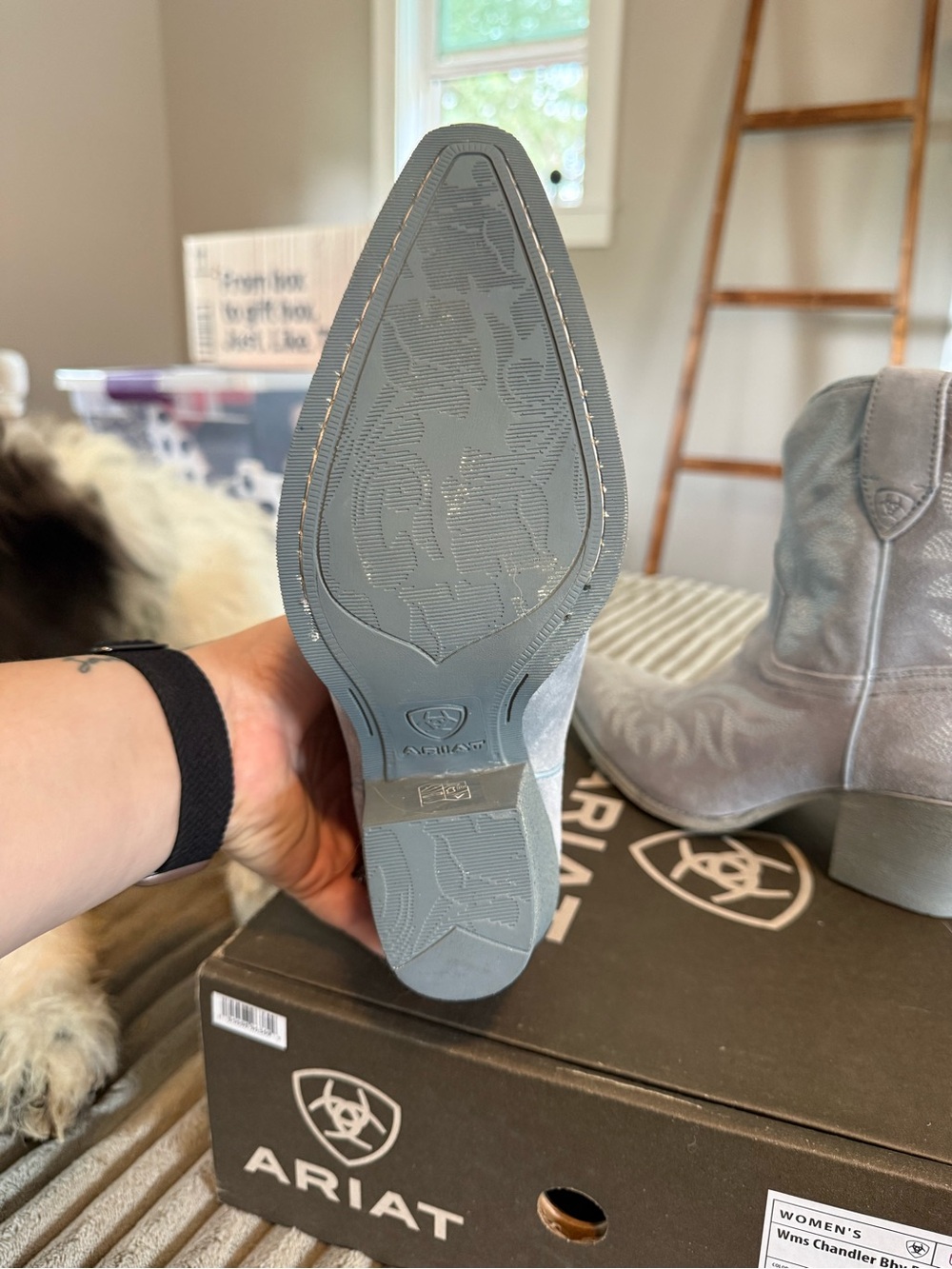 Ariat Chandler Baby Blue Jean Suede Western Ankle Boots - Picture 3 of 4